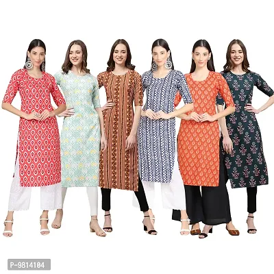 Women Crepe Digital Printed Straight Kurti  Pack of 6-thumb0