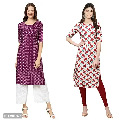 Alluring Crepe Printed Straight Kurta For Women- Pack Of 2