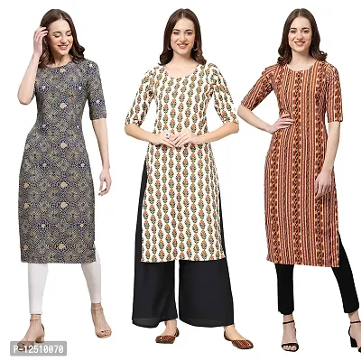 Women Crepe Digital Printed Straight Kurti Pack of 3-thumb0