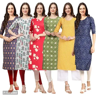 Women Crepe Digital Printed Straight Kurti  Pack of 6