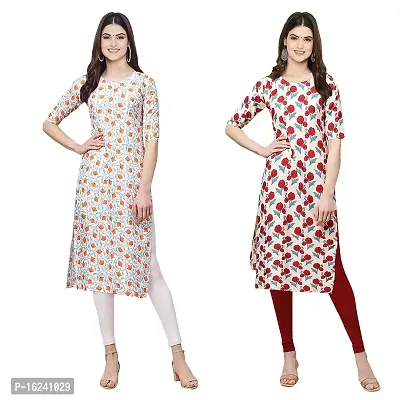 Stylish Straight Multicoloured Printed Crepe Kurta For Women Combo Pack Of 2-thumb0