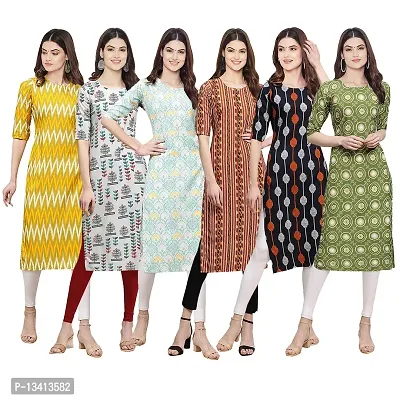 Womens Crepe Digital Printed Straight Kurti Pack of 6