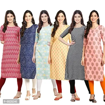 Women Crepe Digital Printed Straight Kurti  Pack of 6-thumb0