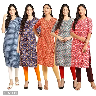 Stylish Crepe Digital Printed Straight Kurti For Women Pack of 5-thumb0