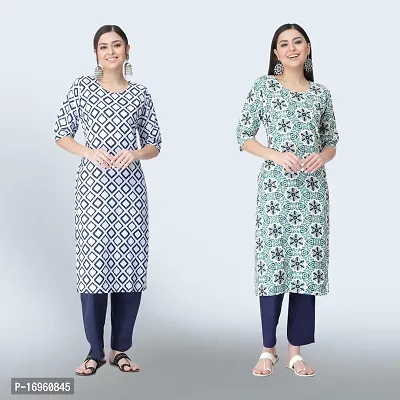 Women Stylish Crepe Ethnic Motif Casual Straight Kurta