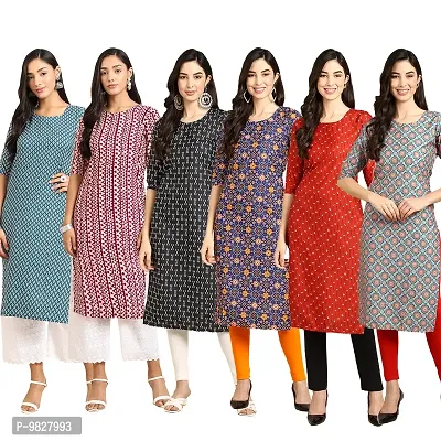 Women Crepe Digital Printed Straight Kurti  Pack of 6