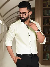 Men Stylish Beige Cotton Solid Long Sleeve Semi Formal Shirt-thumb2