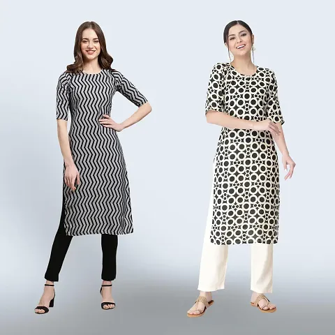 Stylish Crepe Printed Straight Kurta Combo of 2