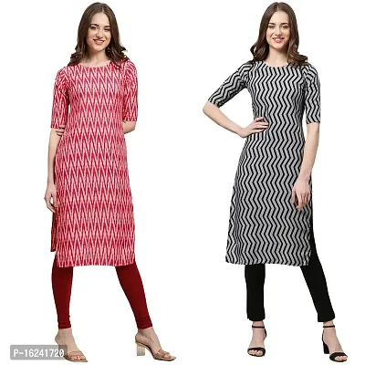 Stylish Straight Multicoloured Printed Crepe Kurta For Women Combo Pack Of 2