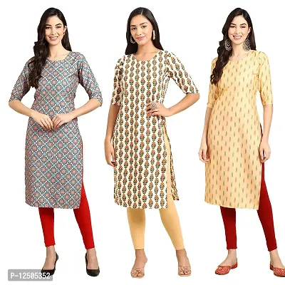 Trendy Women Crepe Digital Printed Straight Kurti  Pack of 3