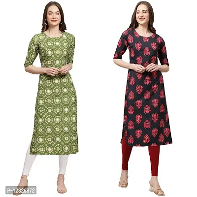 Straight Multicoloured Printed Crepe Kurta Pack Of 2