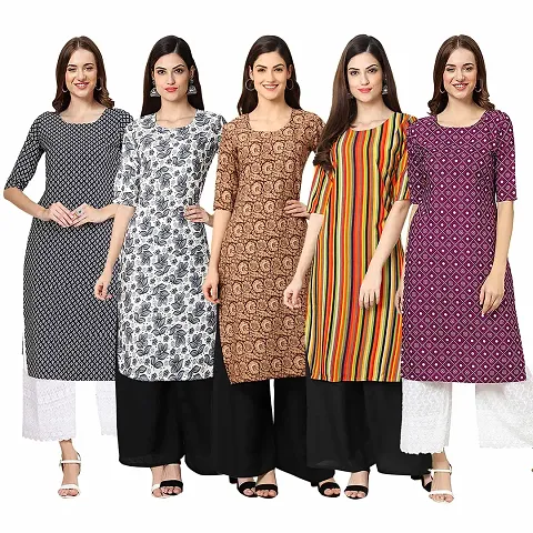 Stylish Crepe Printed Kurti - Pack of 5