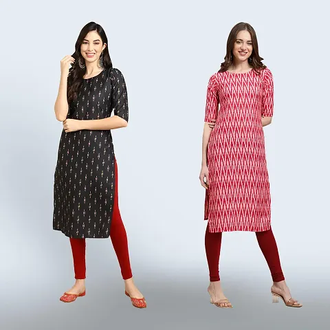 Stylish Crepe Printed Straight Kurta Combo of 2