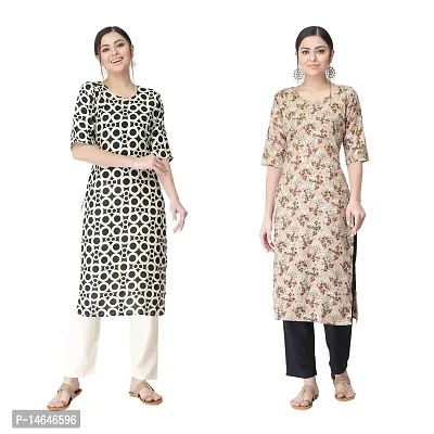 Attarctive Crepe Printed Straight Kurti Combo For Women Pack Of 2-thumb0