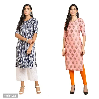 Stylish Digital Printed Woman Crepe Multicolored Kurtis Pack of 2-thumb0