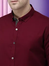 Men Stylish Maroon Cotton Solid Long Sleeve Semi Formal Shirt-thumb3