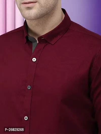 Men Stylish Maroon Cotton Solid Long Sleeve Semi Formal Shirt-thumb4