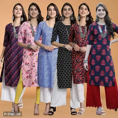 Fancy Crepe Printed Kurtas For Women Pack Of 6-thumb0