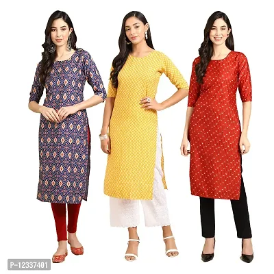 Elite Crepe Printed Straight Stitched Kurta For Women- Pack Of 3-thumb0