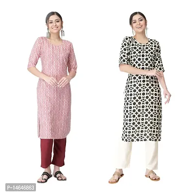 Attarctive Crepe Printed Straight Kurti Combo For Women Pack Of 2