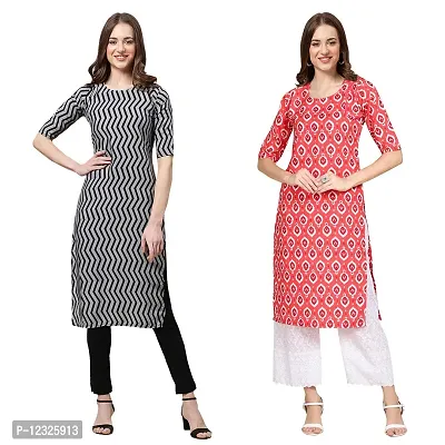 Straight Multicoloured Printed Crepe Kurta Pack Of 2