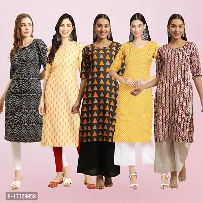 Women Stylish Crepe Printed Straight Kurta