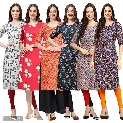 Women Crepe Digital Printed Straight Kurti  Pack of 6-thumb0