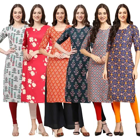 Women Crepe Digital Straight Kurti Pack of