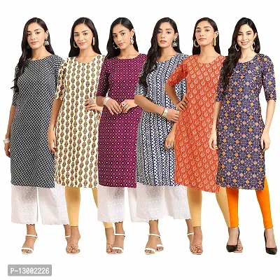 Trendy Crepe Printed Straight Kurta Combo For Women Pack Of 6