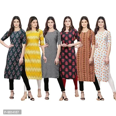 Women Crepe Digital Printed Straight Kurti  Pack of 6-thumb0