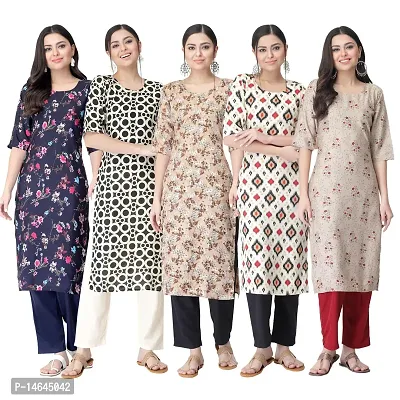 New Crepe Printed Kurtis Combo For Women Pack Of 5-thumb0