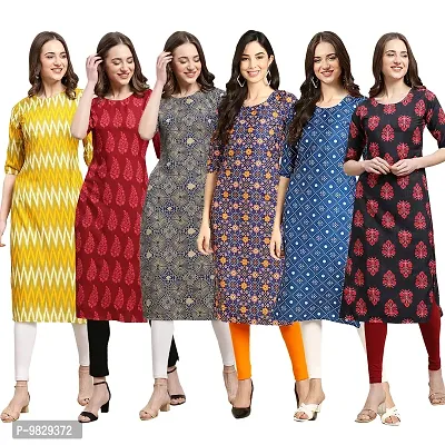 Women Crepe Digital Printed Straight Kurti  Pack of 6-thumb0