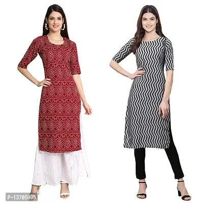 Stylish Crepe Digital Printed Kurta For Women- Pack Of 2-thumb0