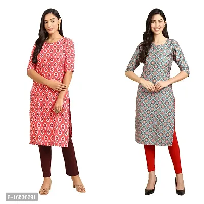 Stylish Straight Printed Crepe Kurta For Women -Pack Of 2-thumb0