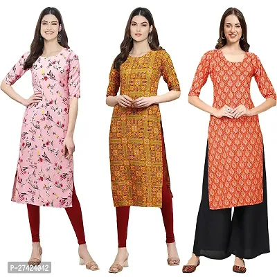 Stylish Multicoloured Crepe Stitched Kurta For Women Pack of 3