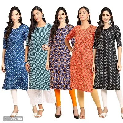 Attractive Straight Multicoloured Printed Crepe Kurta Combo For Women Pack Of 5