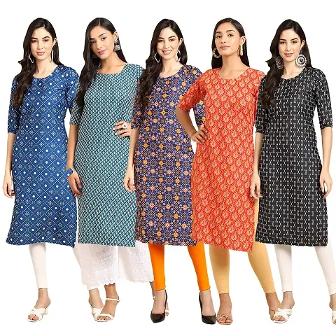 Women Crepe Digital Straight Kurti { Pack of 5 }