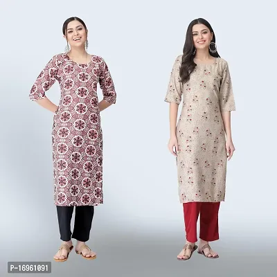 Women Stylish Crepe Ethnic Motif Casual Straight Kurta