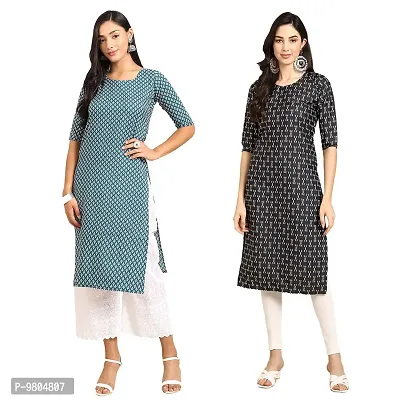 Stylish Digital Printed Woman Crepe Multicolored Kurtis Pack of 2