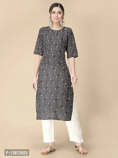 Straight Black Printed Crepe Kurta-thumb0