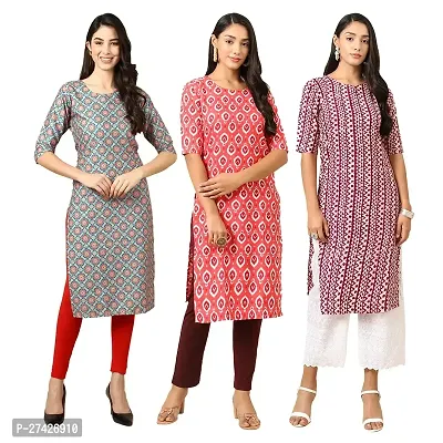 Stylish Multicoloured Crepe Stitched Kurta For Women Pack of 3-thumb0