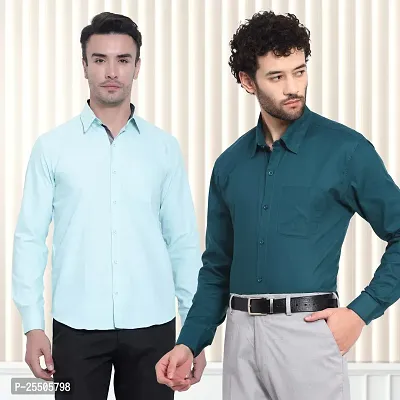 Elegant Cotton Multicoloured Long Sleeves Formal Shirt For Men- Pack Of 2