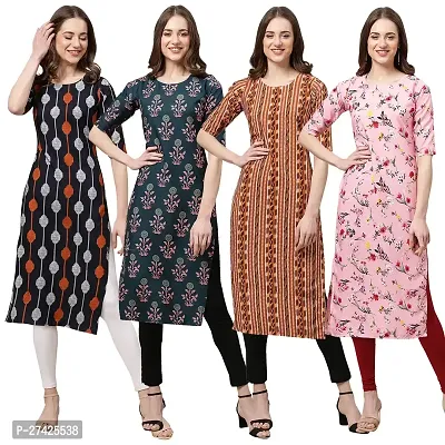 Stylish Multicoloured Crepe Stitched Kurta For Women Pack of 4-thumb0