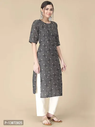 Straight Black Printed Crepe Kurta-thumb3