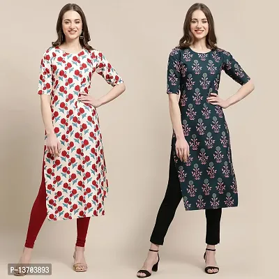 Stylish Crepe Printed Straight Kurta For Women- Pack Of 2-thumb0