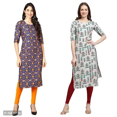 Alluring Crepe Printed Straight Kurta For Women-Pack Of 2-thumb0