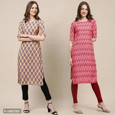 Stylish Crepe Printed Straight Kurta For Women-Pack Of 2-thumb0