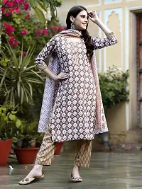 Stylish Cotton Blend Printed Kurta With Pant And Dupatta Set For Women-thumb2