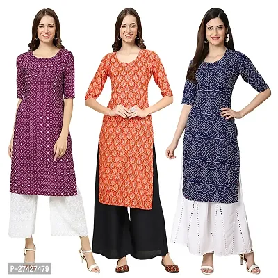 Stylish Multicoloured Crepe Stitched Kurta For Women Pack of 3