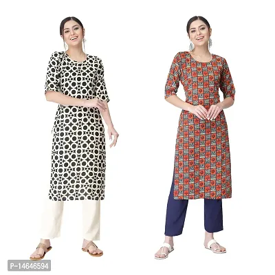 Attarctive Crepe Printed Straight Kurti Combo For Women Pack Of 2